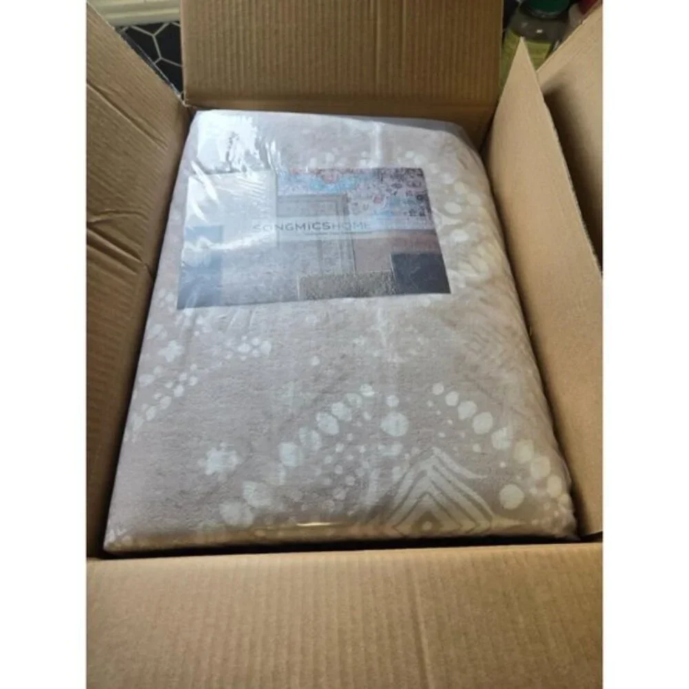 New 5x7 Cappuccino Beige Area Rug, Washable Non-Slip Carpet for Living Room